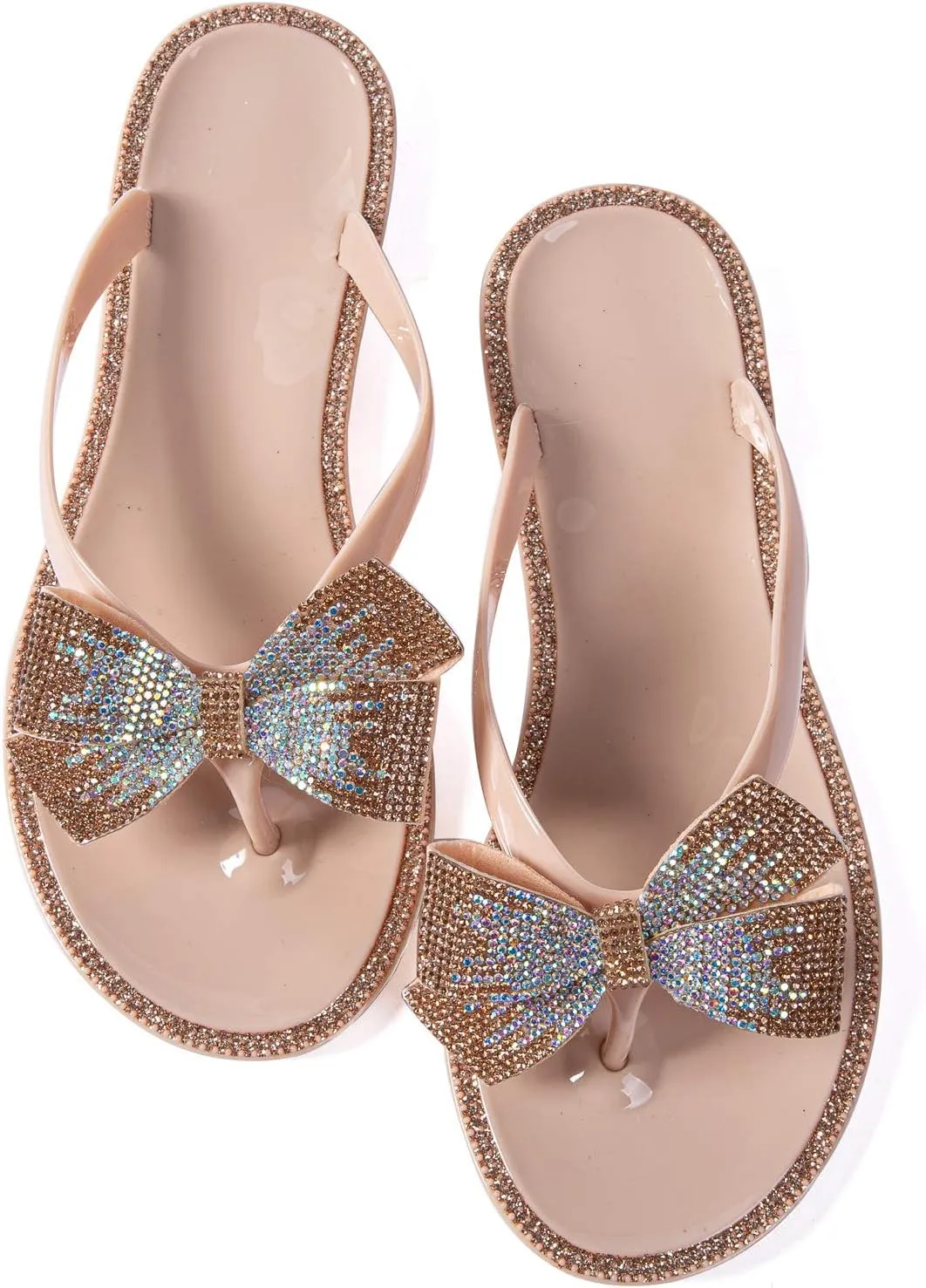 Mtzyoa Women Flip-Flops Flat Sandals Jelly Bow Beach Flat Rivets Rain Cute Dressy Summer Sandals