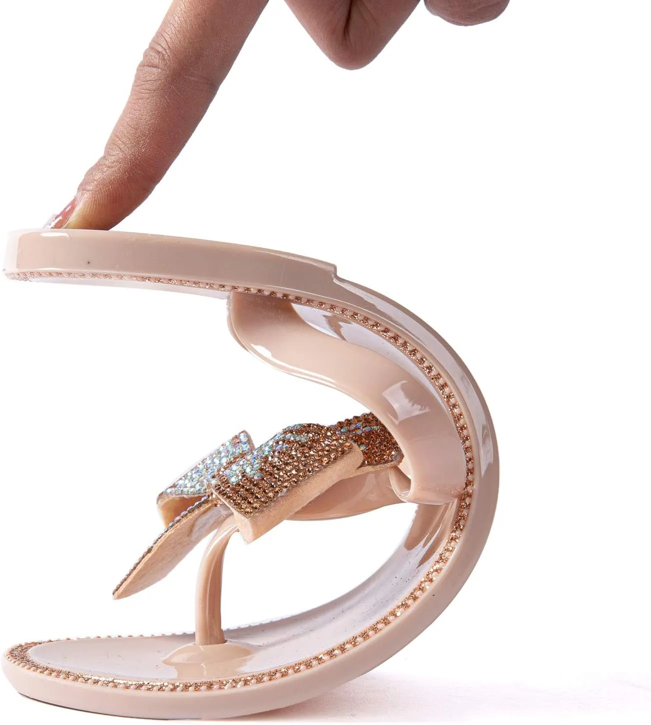 Mtzyoa Women Flip-Flops Flat Sandals Jelly Bow Beach Flat Rivets Rain Cute Dressy Summer Sandals