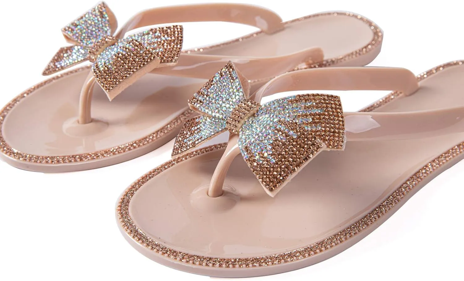 Mtzyoa Women Flip-Flops Flat Sandals Jelly Bow Beach Flat Rivets Rain Cute Dressy Summer Sandals