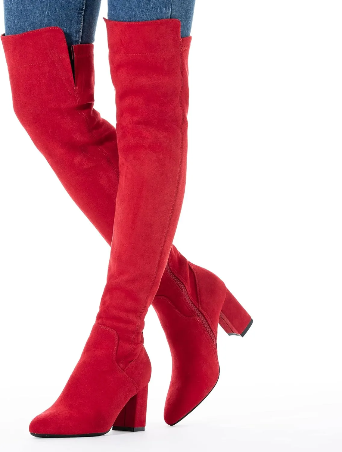 Mtzyoa Women Over The Knee Boots Suede Thigh High Low Block Heel Stretch OTK Walking Comfort