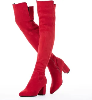 Mtzyoa Women Over The Knee Boots Suede Thigh High Low Block Heel Stretch OTK Walking Comfort