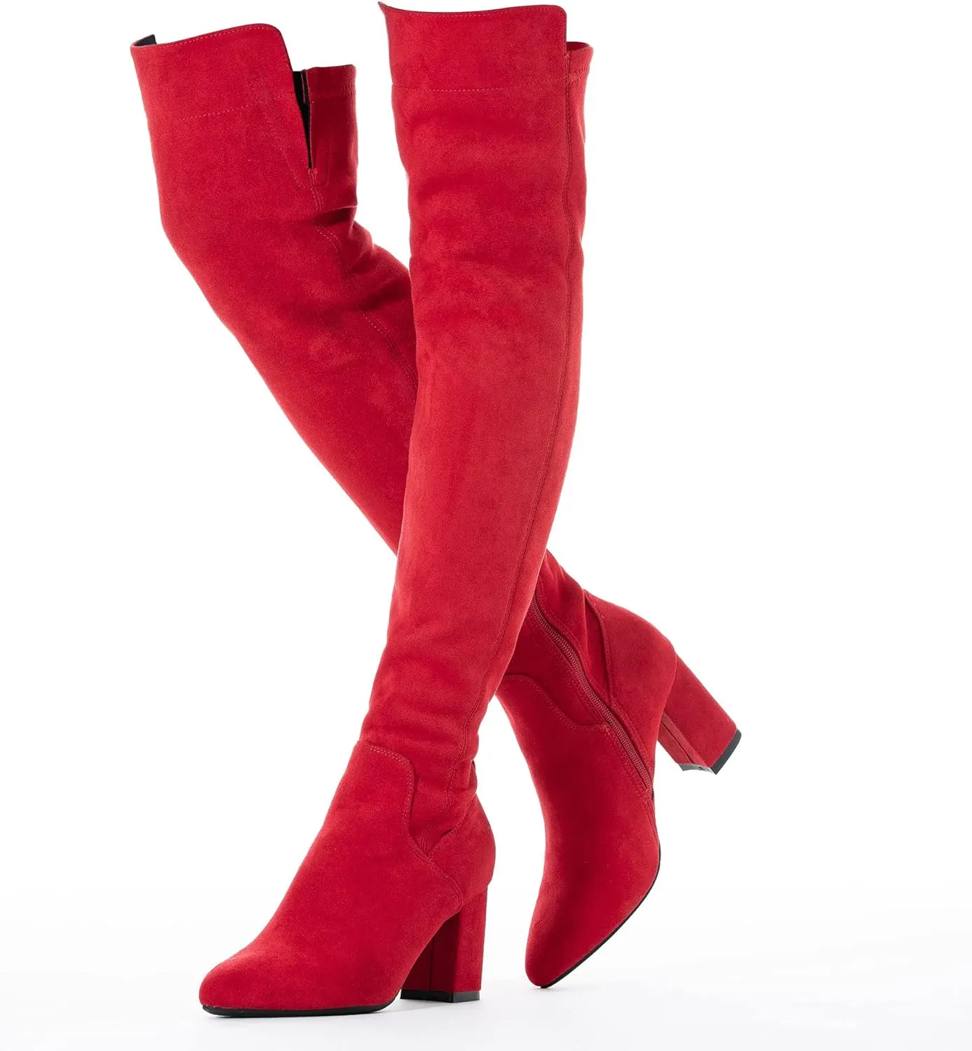 Mtzyoa Women Over The Knee Boots Suede Thigh High Low Block Heel Stretch OTK Walking Comfort