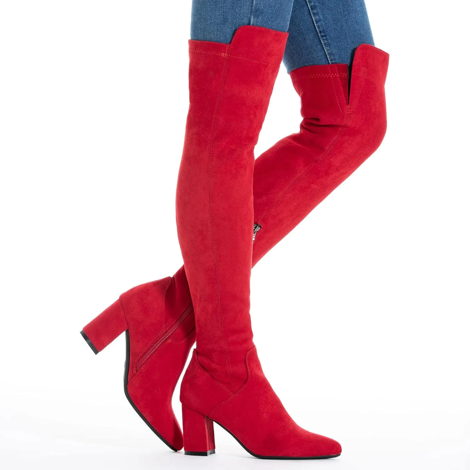 Mtzyoa Women Over The Knee Boots Suede Thigh High Low Block Heel Stretch OTK Walking Comfort