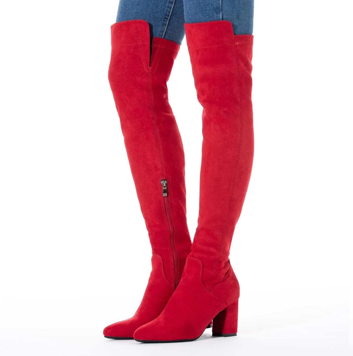 Mtzyoa Women Over The Knee Boots Suede Thigh High Low Block Heel Stretch OTK Walking Comfort