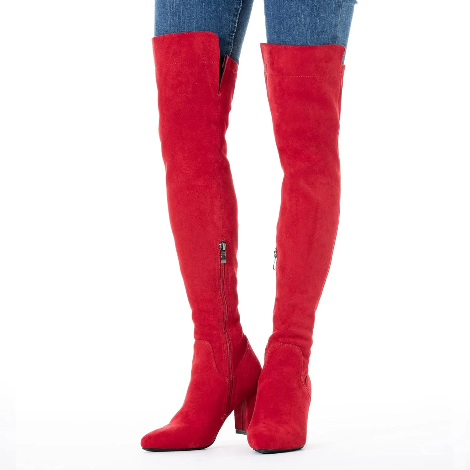 Mtzyoa Women Over The Knee Boots Suede Thigh High Low Block Heel Stretch OTK Walking Comfort