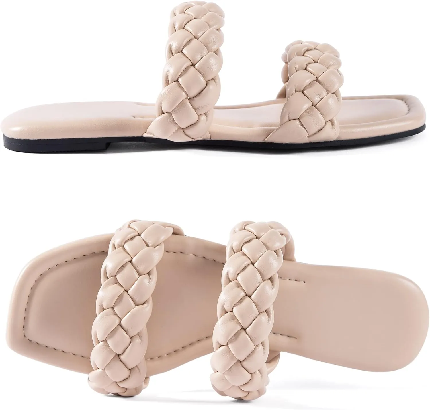 Mtzyoa Women's Sandals Casual Braided Dressy Summer Square Toe Quilted Flat Sandals