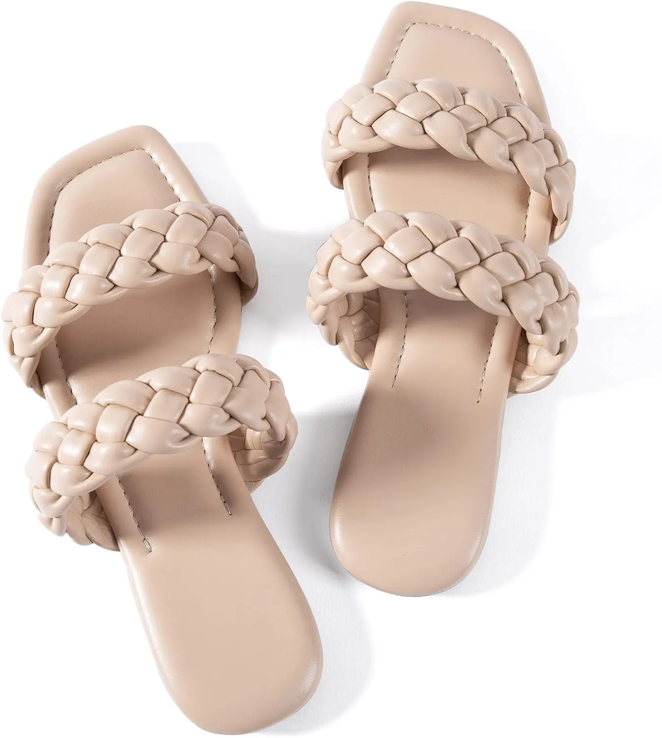 Mtzyoa Women's Sandals Casual Braided Dressy Summer Square Toe Quilted Flat Sandals