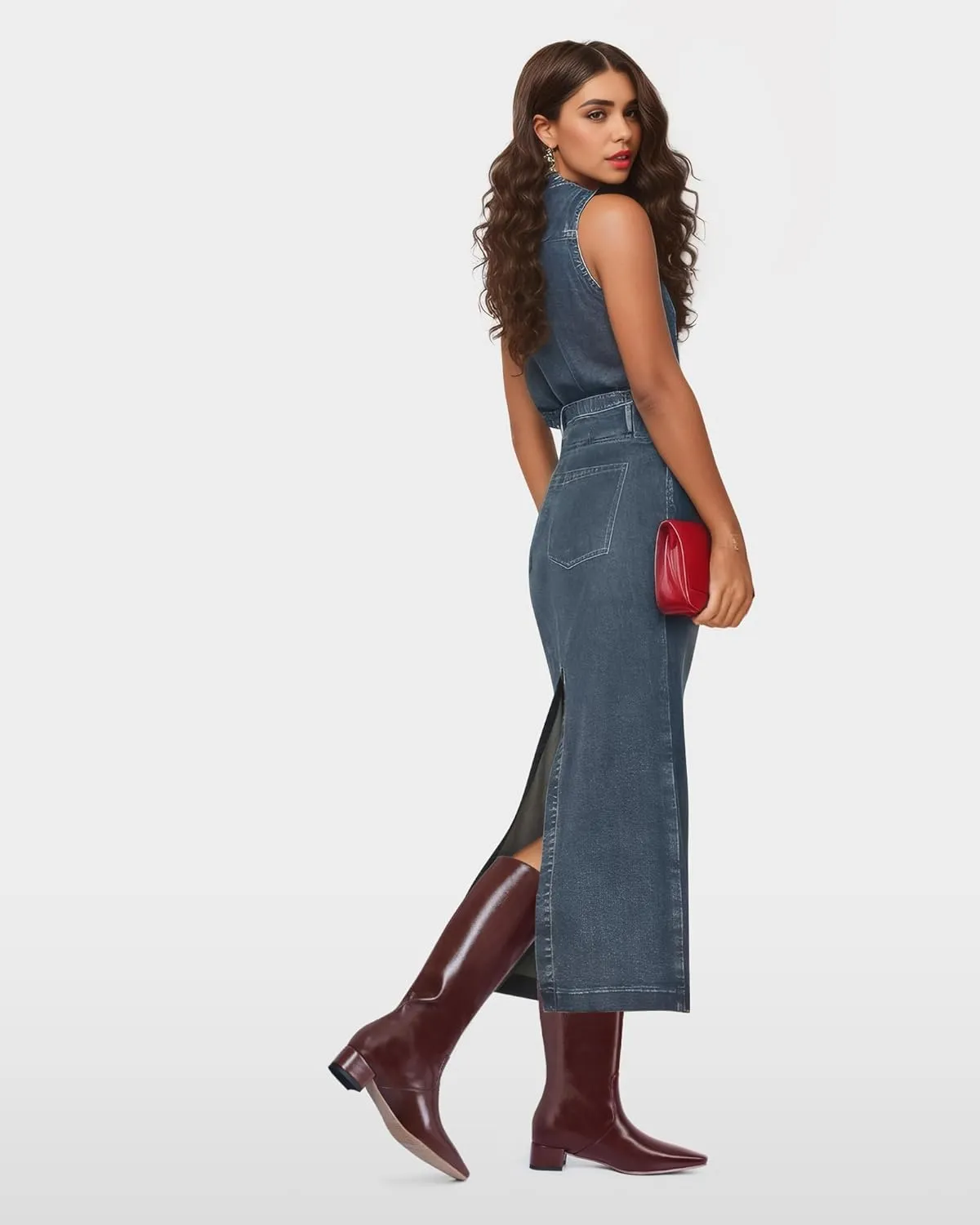 MUCCCUTE Knee High Boots - Boots for Women Square Toe Chunky Heels Tall Boots Pull-On PU Low Block Heel Long Boot