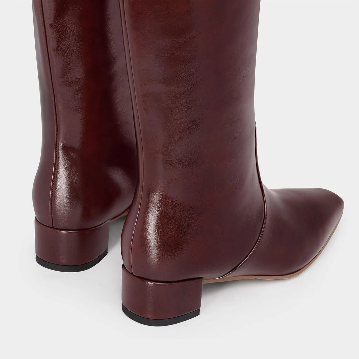 MUCCCUTE Knee High Boots - Boots for Women Square Toe Chunky Heels Tall Boots Pull-On PU Low Block Heel Long Boot