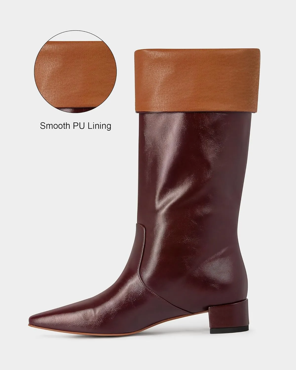MUCCCUTE Knee High Boots - Boots for Women Square Toe Chunky Heels Tall Boots Pull-On PU Low Block Heel Long Boot