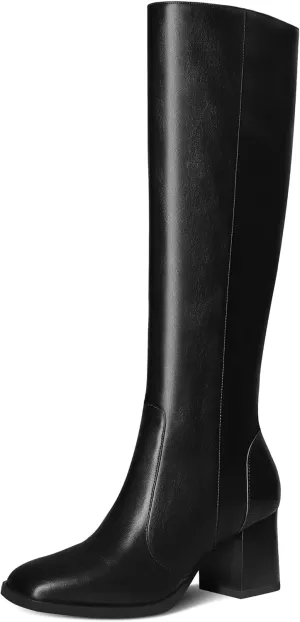MUCCCUTE Knee High Boots for Women Square Toe Chunky Heel Side Zipper Rhinestone Sparkly Fashion Tall Long Boots for Ladies