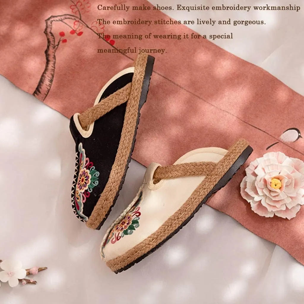 Mule Flat Espadrilles Shoes Women Slip On Slippers Summer Ethnic Style Embroidery ls Outdoor Walking Garden Clogs House Loafer for Ladies
