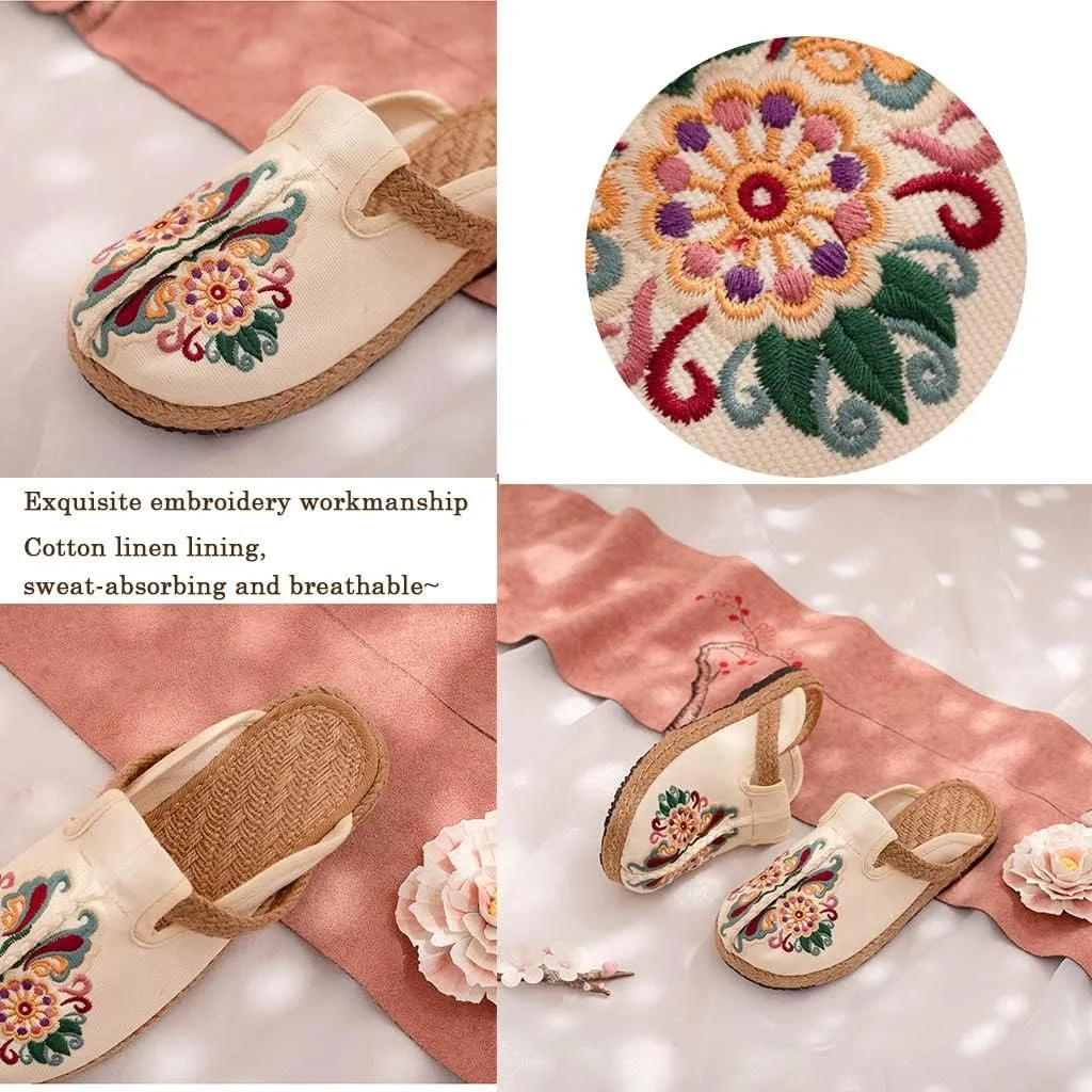 Mule Flat Espadrilles Shoes Women Slip On Slippers Summer Ethnic Style Embroidery ls Outdoor Walking Garden Clogs House Loafer for Ladies