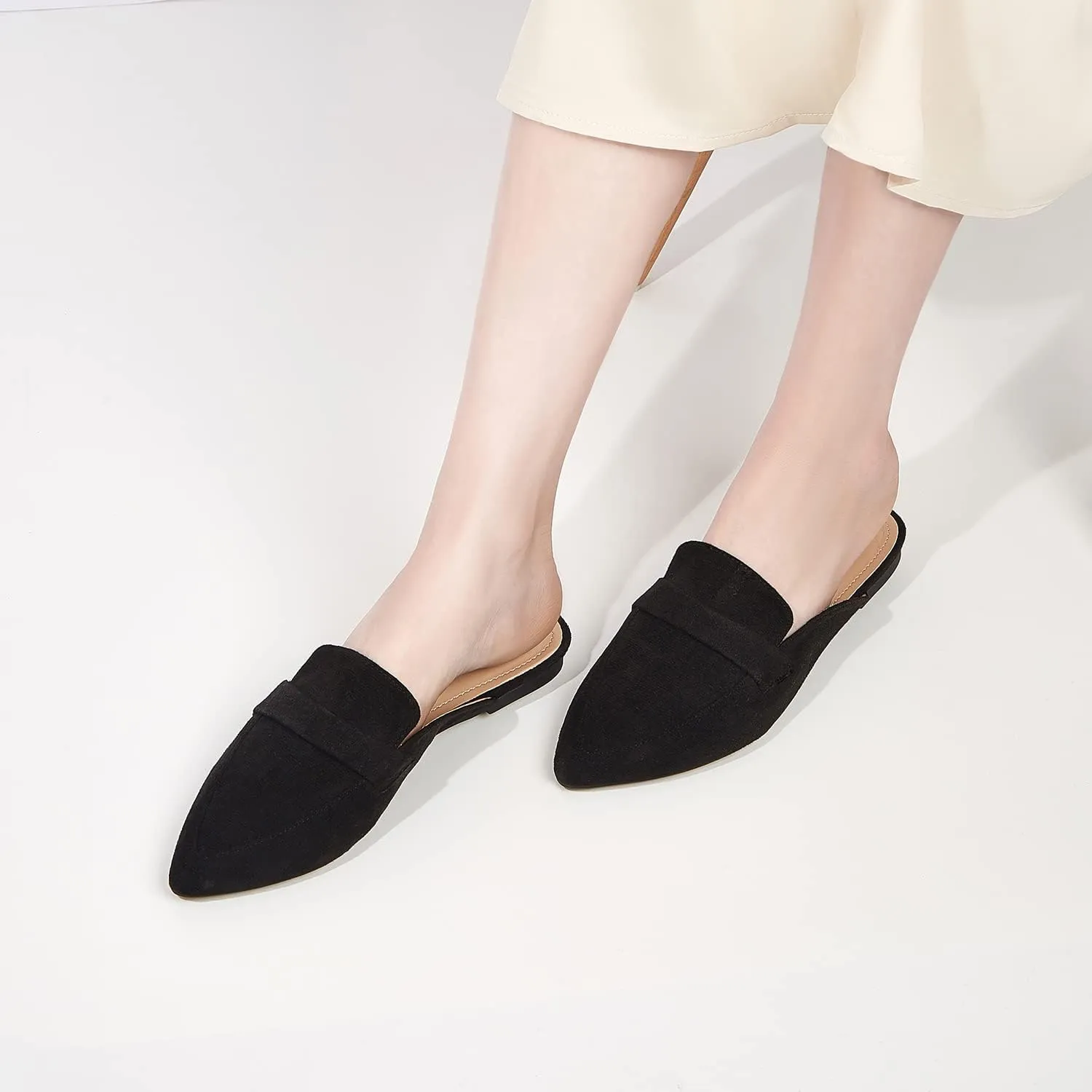 Mules for Women Flats Pointed Toe Slip On Mules Comfortable Loafer Shoes