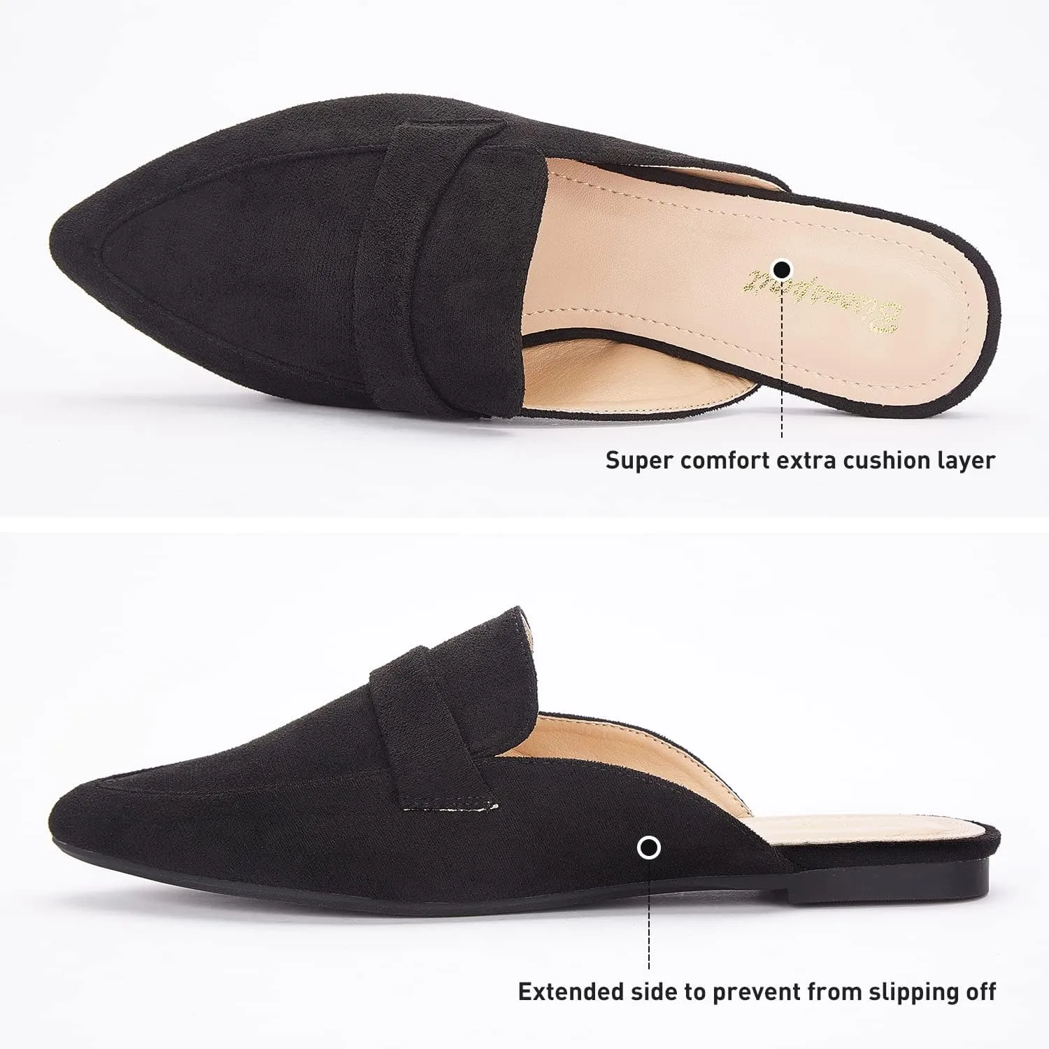Mules for Women Flats Pointed Toe Slip On Mules Comfortable Loafer Shoes