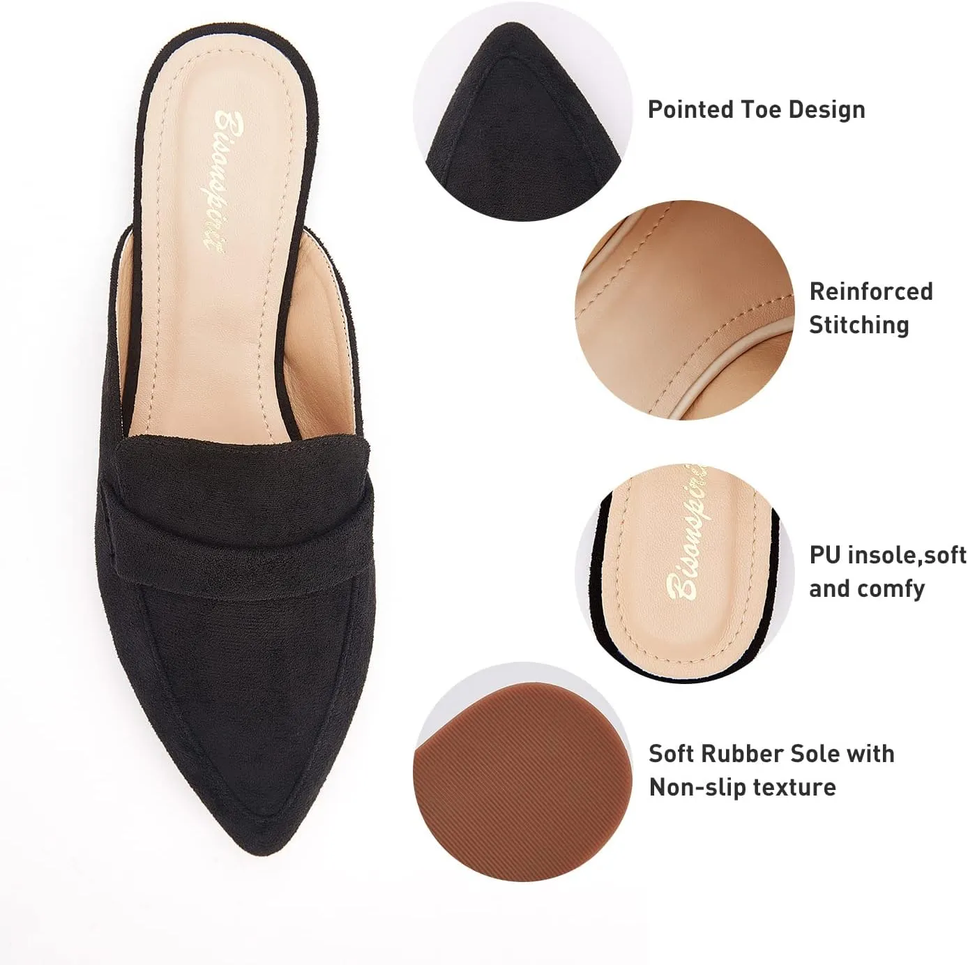 Mules for Women Flats Pointed Toe Slip On Mules Comfortable Loafer Shoes