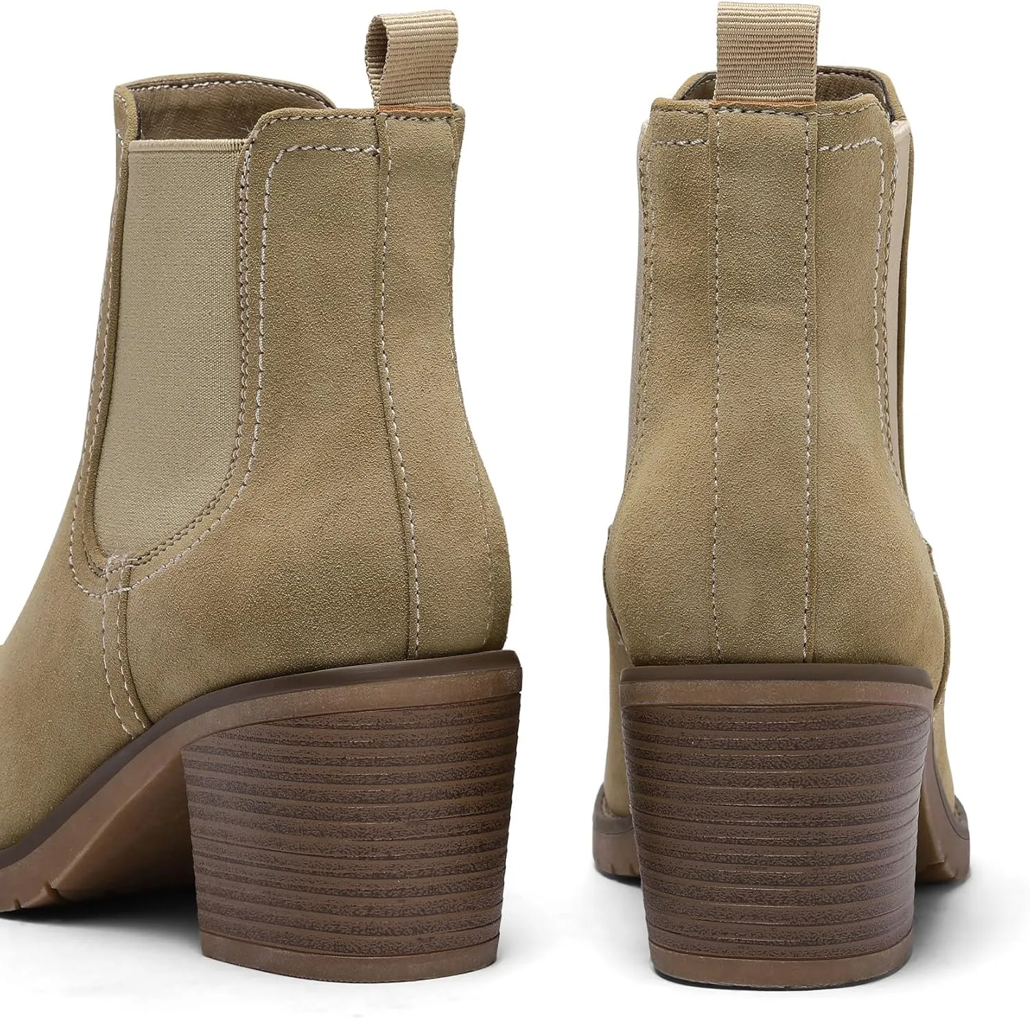mysoft Women's Ankle Chelsea Boots Slip On Low Chunky Stacked Heel Booties