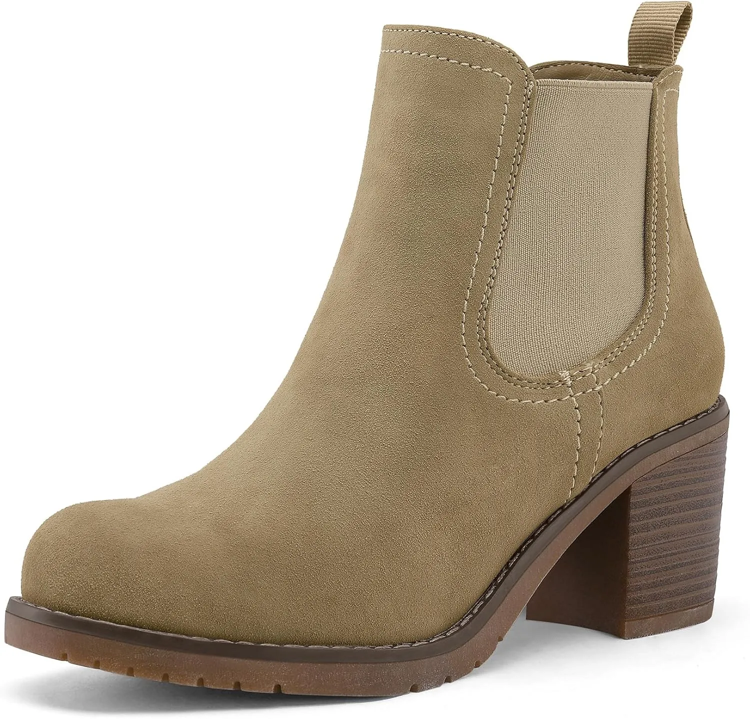 mysoft Women's Ankle Chelsea Boots Slip On Low Chunky Stacked Heel Booties