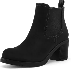 mysoft Women's Ankle Chelsea Boots Slip On Low Chunky Stacked Heel Booties