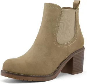 mysoft Women's Ankle Chelsea Boots Slip On Low Chunky Stacked Heel Booties