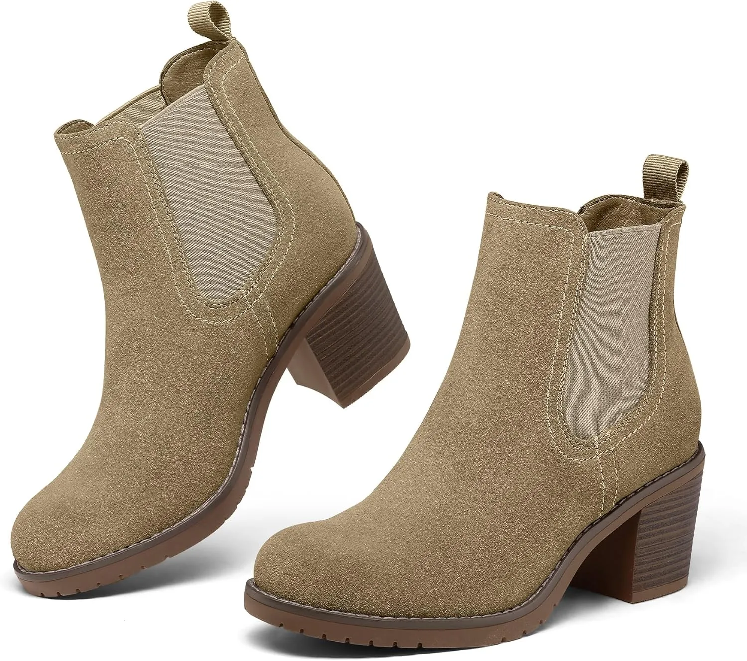 mysoft Women's Ankle Chelsea Boots Slip On Low Chunky Stacked Heel Booties