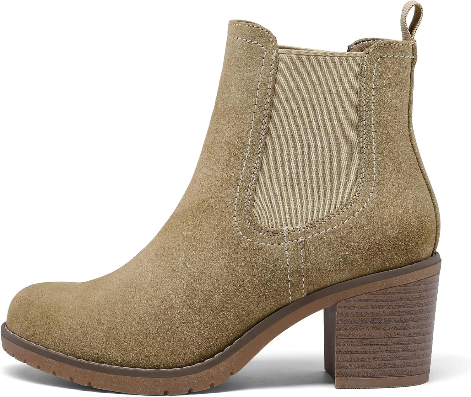 mysoft Women's Ankle Chelsea Boots Slip On Low Chunky Stacked Heel Booties
