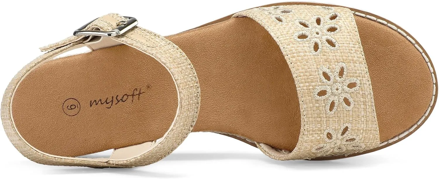 mysoft Women's Comfortable Wedge Sandals Casual Espadrilles Ankle Strap Open Toe Walking Summer Shoes