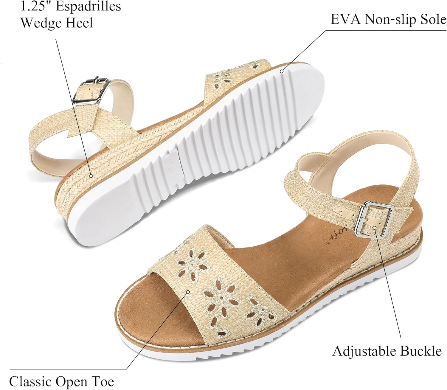 mysoft Women's Comfortable Wedge Sandals Casual Espadrilles Ankle Strap Open Toe Walking Summer Shoes