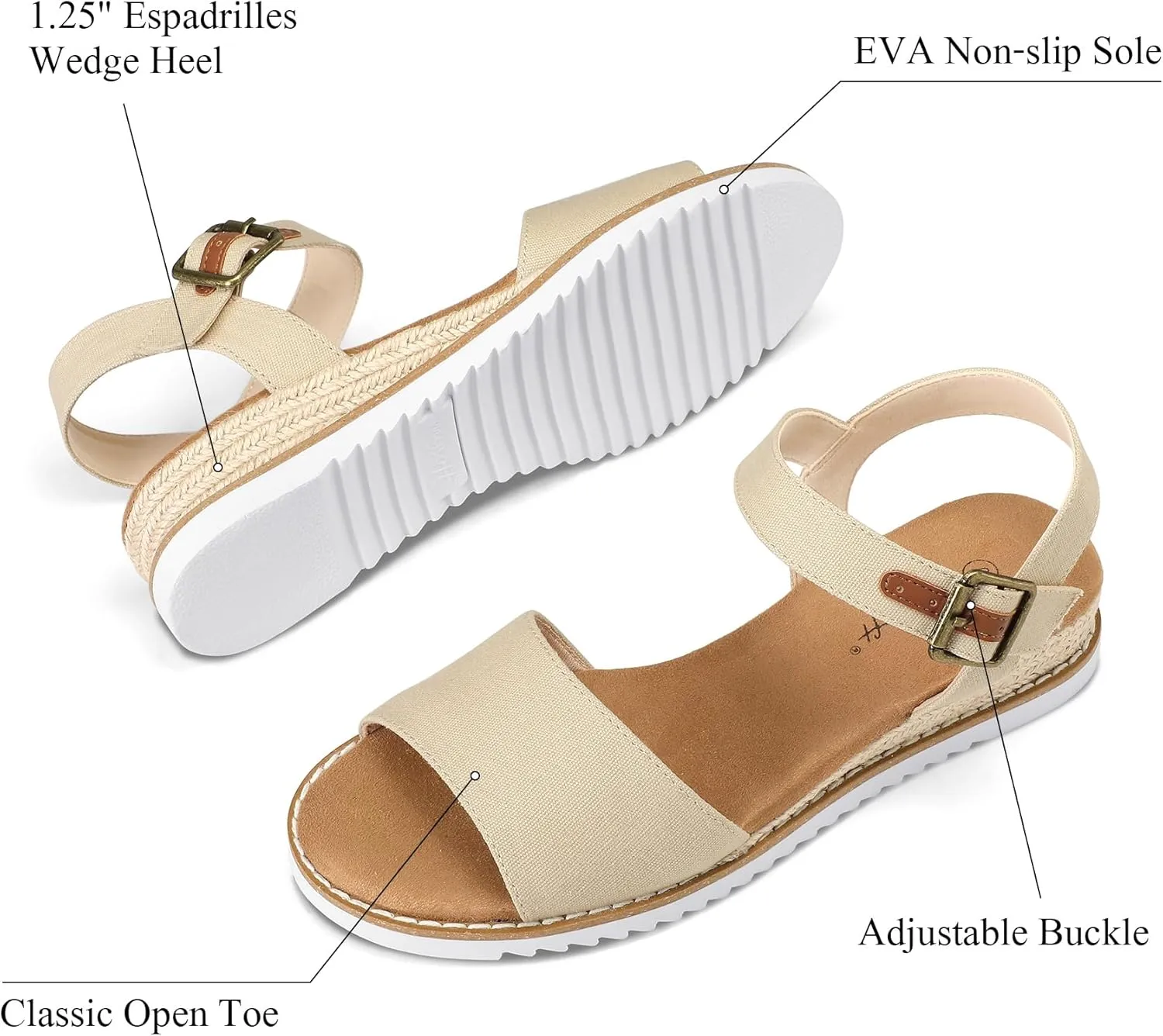 mysoft Women's Espadrilles Wedge Sandals Open Toe Ankle Strap Comfortable Casual Summer Walking Shoes