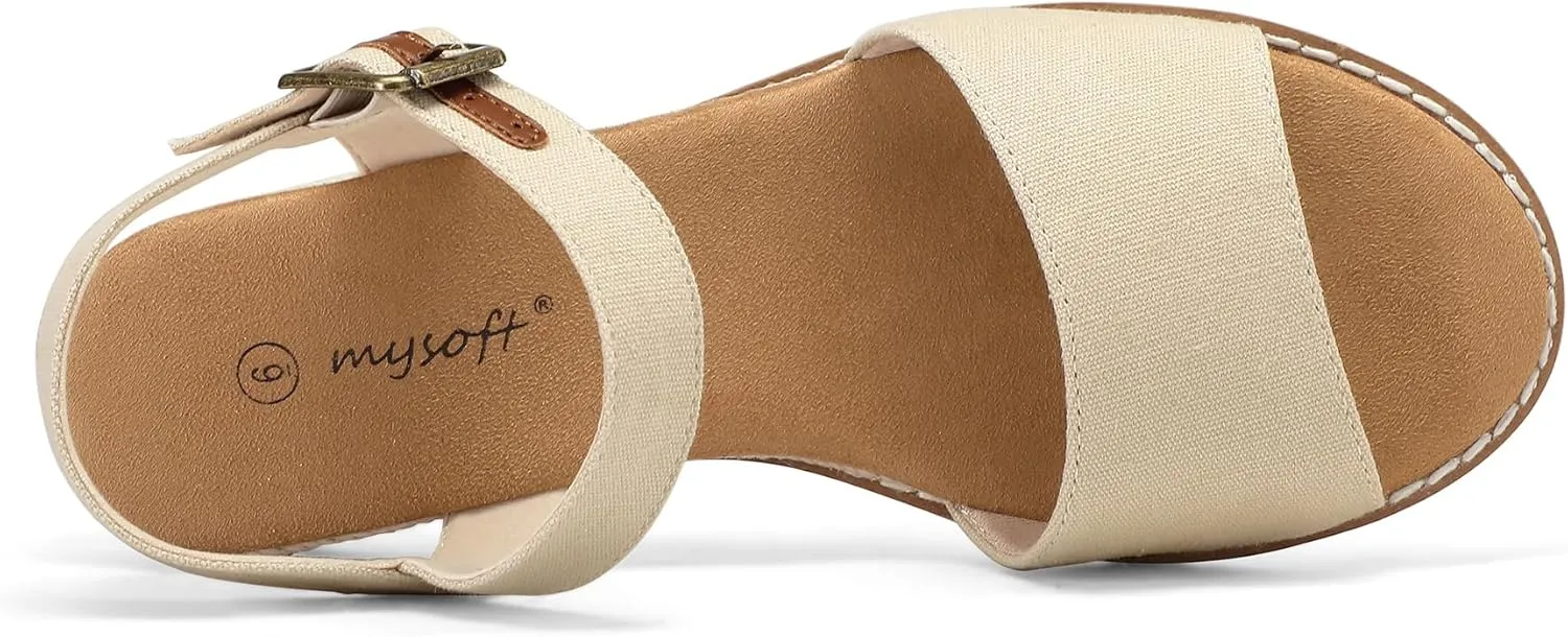 mysoft Women's Espadrilles Wedge Sandals Open Toe Ankle Strap Comfortable Casual Summer Walking Shoes
