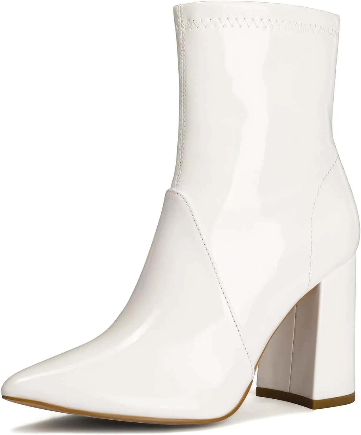 mysoft Women's GoGo Boots Mid Calf Block Heel Ankle Boots Pointed Toe Patent Leather Side Zipper Booties