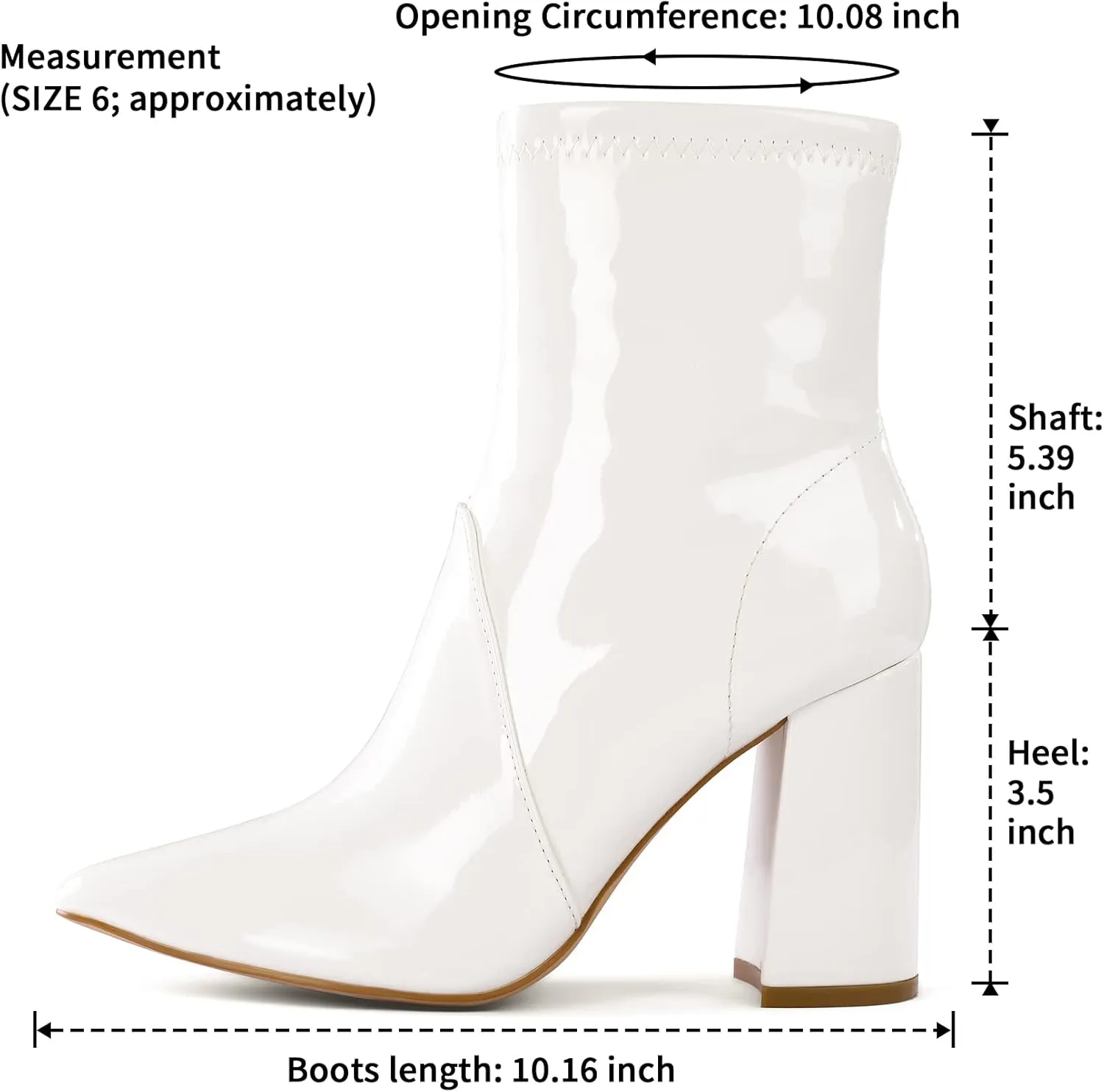 mysoft Women's GoGo Boots Mid Calf Block Heel Ankle Boots Pointed Toe Patent Leather Side Zipper Booties