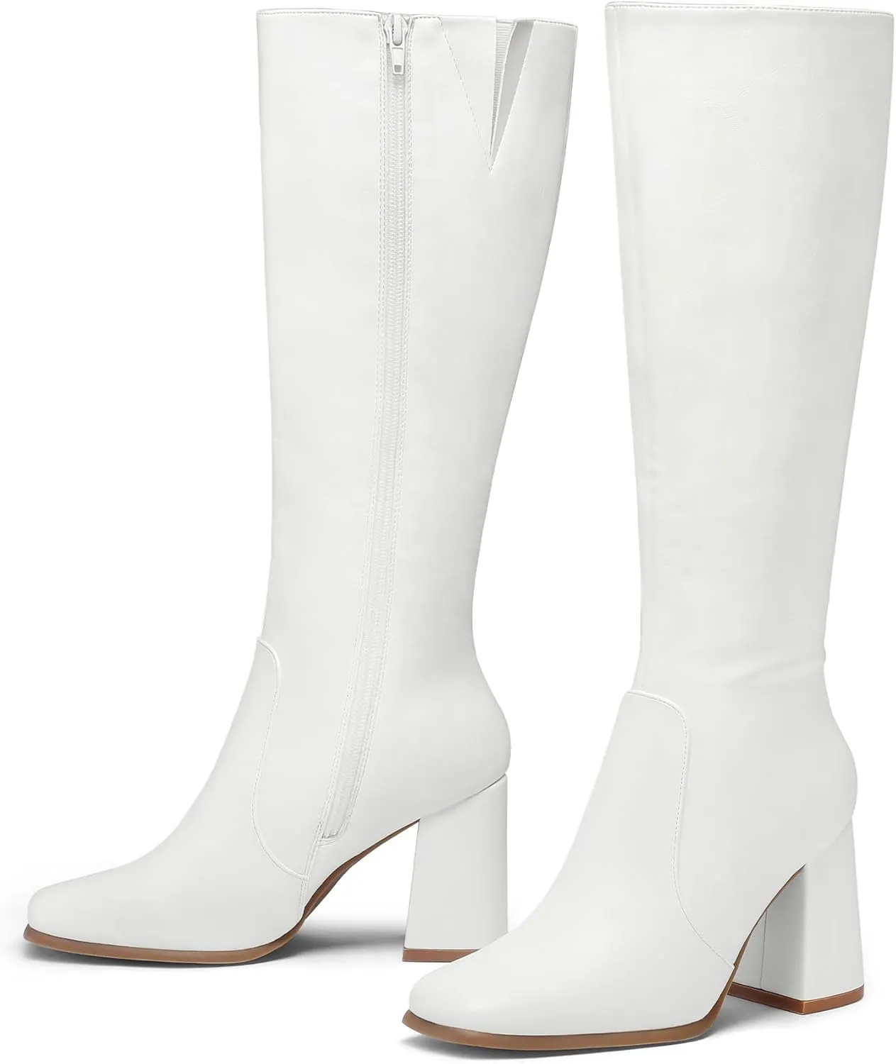 mysoft Women's Knee High Boots Block Chunky Heel Square Toe Tall Boots Side Zipper Long Dress Boots