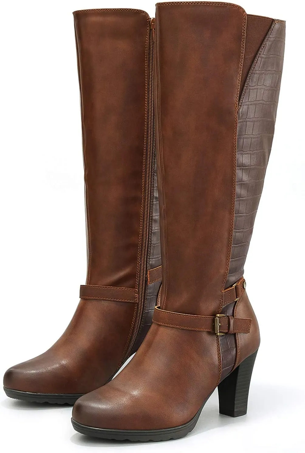 mysoft Women's Knee High Boots Chunky Heel Boots with Zipper
