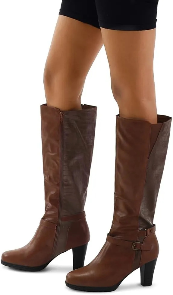 mysoft Women's Knee High Boots Chunky Heel Boots with Zipper
