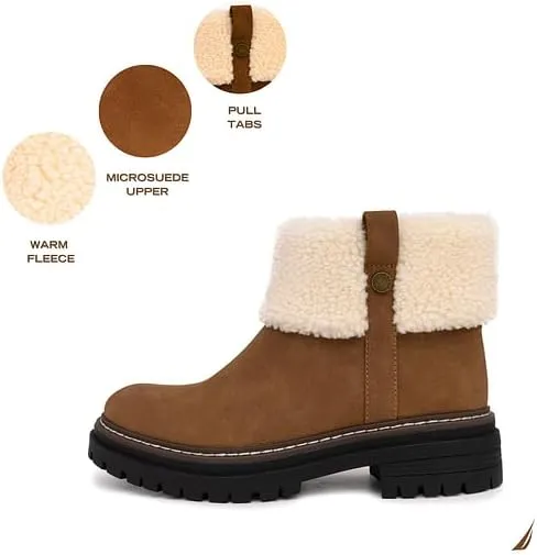 Nautica Women Fur Chelsea Boots Winter Platform Chunky Low Heel Microsuede Comfortable & Slip Resistant Ankle Mid Calf Boots for Ladies