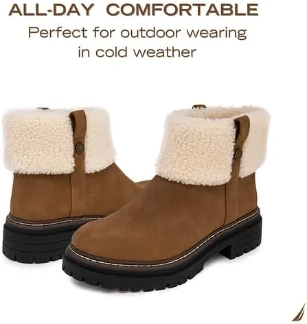 Nautica Women Fur Chelsea Boots Winter Platform Chunky Low Heel Microsuede Comfortable & Slip Resistant Ankle Mid Calf Boots for Ladies