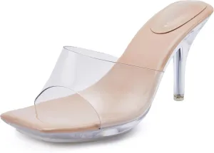 NBUUNBU Clear Heels for Women Sexy Platform High Kitten Heel Transparent Straps Shoes Square Toe Stiletto Comfortable Sandals Mules Pumps