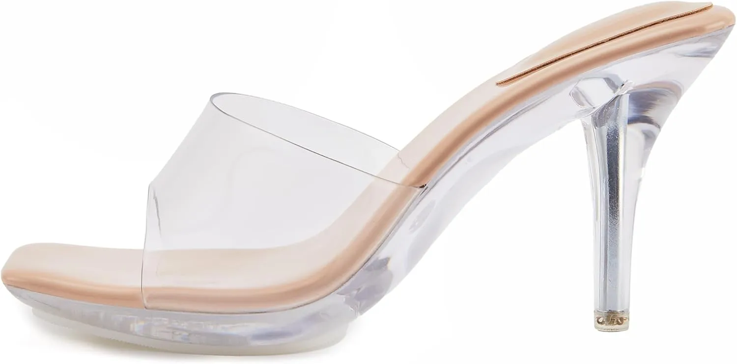 NBUUNBU Clear Heels for Women Sexy Platform High Kitten Heel Transparent Straps Shoes Square Toe Stiletto Comfortable Sandals Mules Pumps