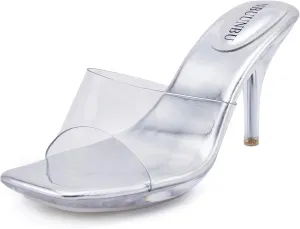 NBUUNBU Clear Heels for Women Sexy Platform High Kitten Heel Transparent Straps Shoes Square Toe Stiletto Comfortable Sandals Mules Pumps