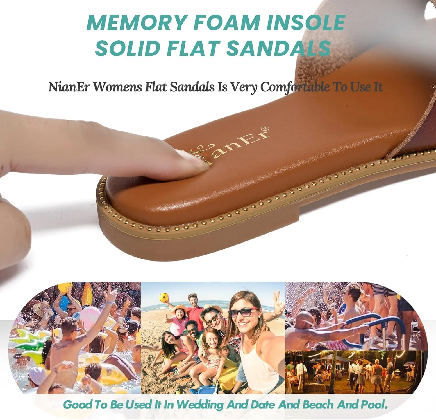 NianEr Womens Microfiber Leather Comfort Foam Rhinestone Glitter Sparkly Dress Flip Flop Sandals Summer Cute Flat Slides