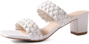 N.N.G Women Heels Sandals Braided Block Nude Summer Chunky Square Leather Woven Comfort Strappy Dress Casual Pumps Mules