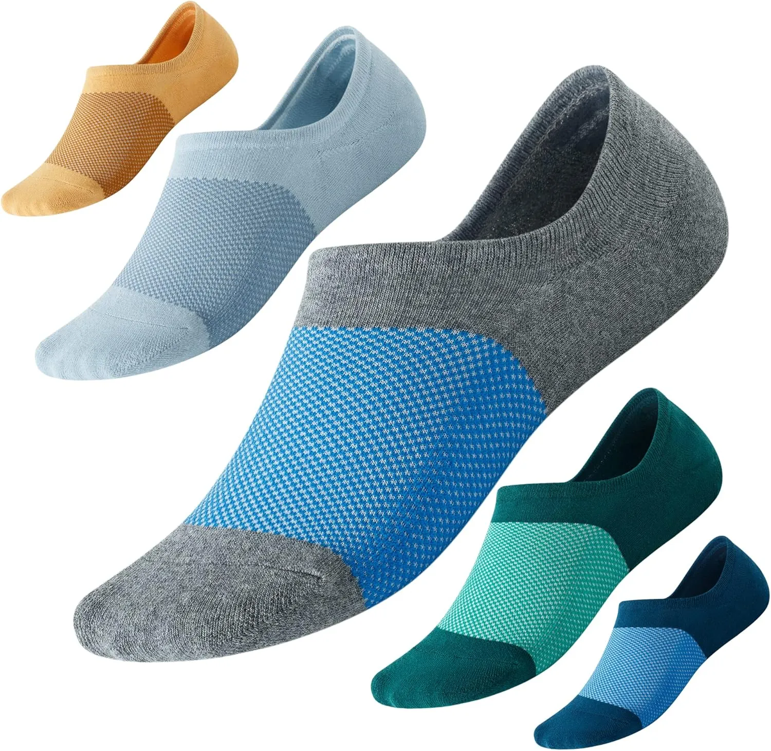 No-Show-Socks with Cushioned&Non-Slip Heel Grip for Men, Athletic Running Socks with Mesh 5 Pairs Size 7-12