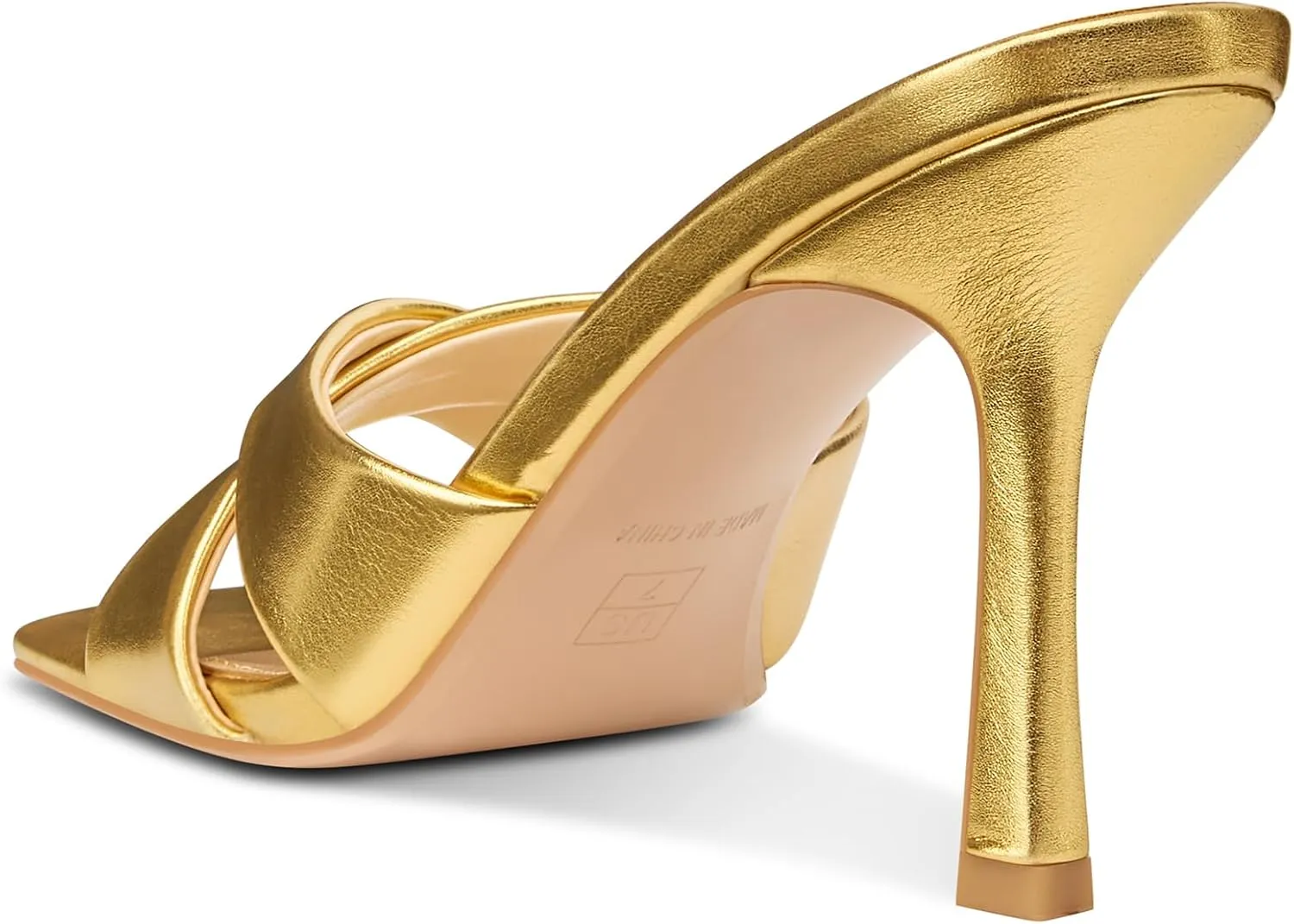 NobleOnly Womens High Stiletto Heels Open Square Toe Heeled Sandals Cross-Strap Slip-on Mules Shoes Summer Dress Sandals 3.5 Inches Heels