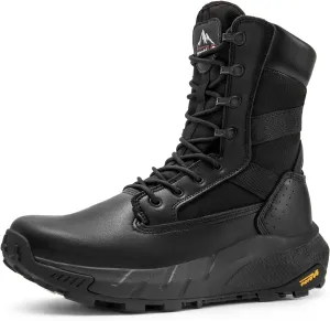 NORTIV 8 Men's Breathable Tactical Military Work Boots Side Zipper Leather Lightweight Hiking Motorcycle Combat Boots 8 Inches Recon