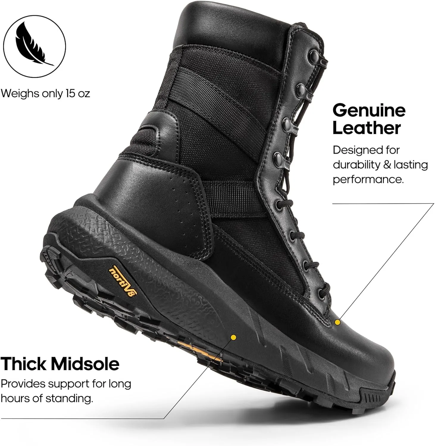 NORTIV 8 Men's Breathable Tactical Military Work Boots Side Zipper Leather Lightweight Hiking Motorcycle Combat Boots 8 Inches Recon