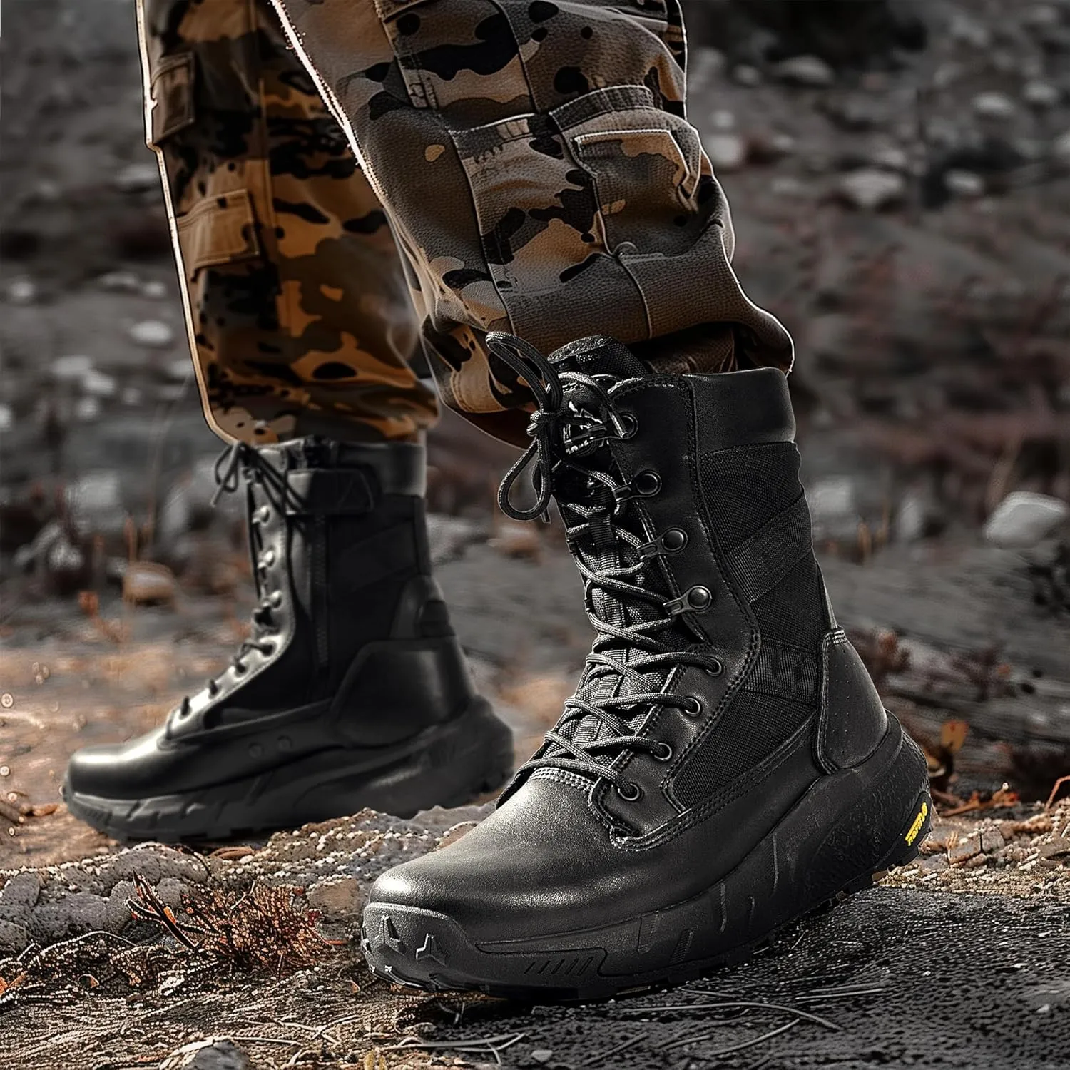 NORTIV 8 Men's Breathable Tactical Military Work Boots Side Zipper Leather Lightweight Hiking Motorcycle Combat Boots 8 Inches Recon