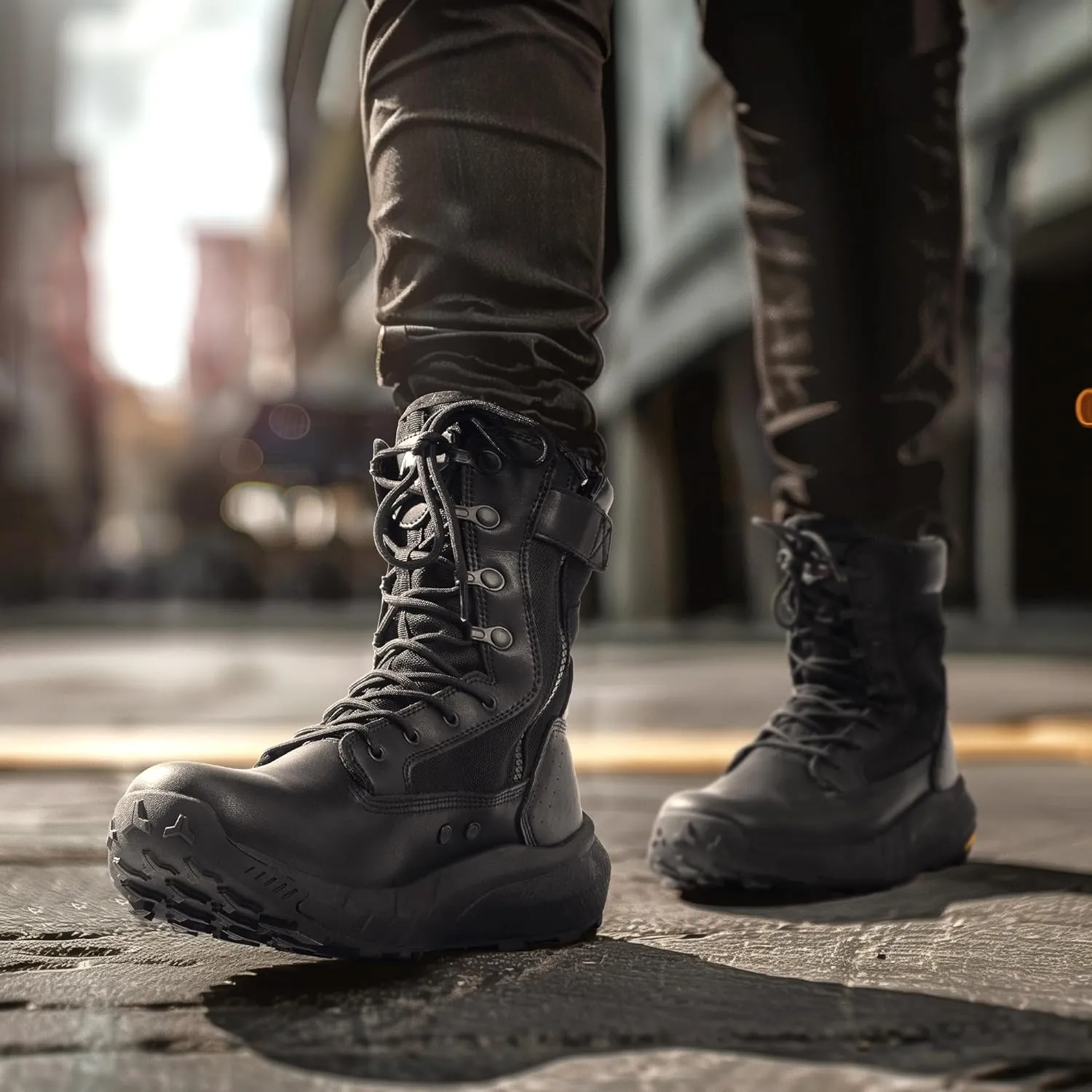 NORTIV 8 Men's Breathable Tactical Military Work Boots Side Zipper Leather Lightweight Hiking Motorcycle Combat Boots 8 Inches Recon