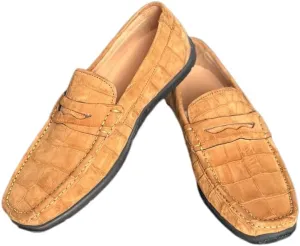 Nubuck Crocodile Leather Men's Camel Moccasins Gommino Alligator Leather Male Slip-on Soft Flats Shoes