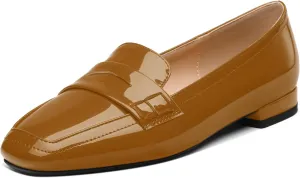 NUMALEO Women's Loafers Penny Loafers Fashion Comfortable Slip On Flats for Women Low Heel Chunky Pumps Patent Heels Work Office Dressy Shoes